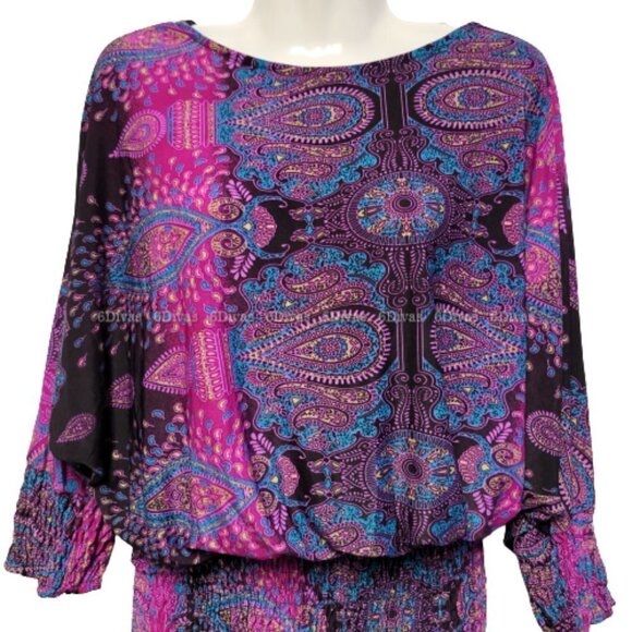 PURPLE Paisley Top Dolman Sleeve Blouse Top- One Size Fits Most - Picture 4 of 12